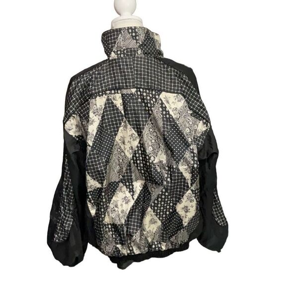 VOS Sports Black Cream Patchwork Vintage Softshell Varsity Style Jacket Sz XL - Picture 2 of 5